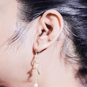 Chic White Pearl Earrings in 925 Silver with Gold Finish